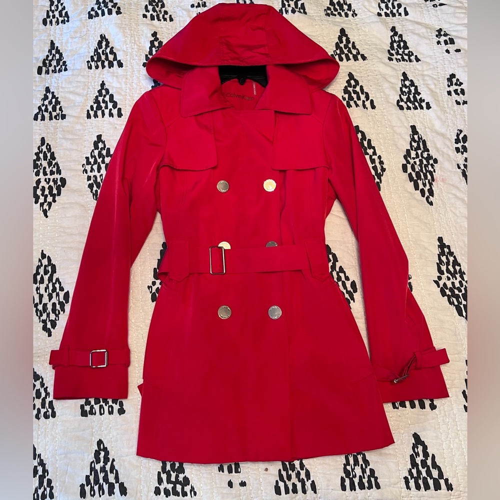 Red light water resistant trench coat XS